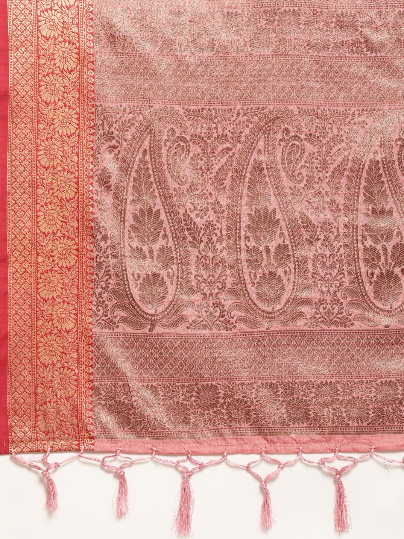 Dhiyona GR Women's Rewaa Mauvelous Pink Zari Woven Design Banarasi Pure Cotton Saree