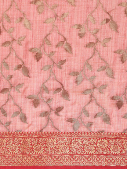 Dhiyona GR Women's Rewaa Mauvelous Pink Zari Woven Design Banarasi Pure Cotton Saree