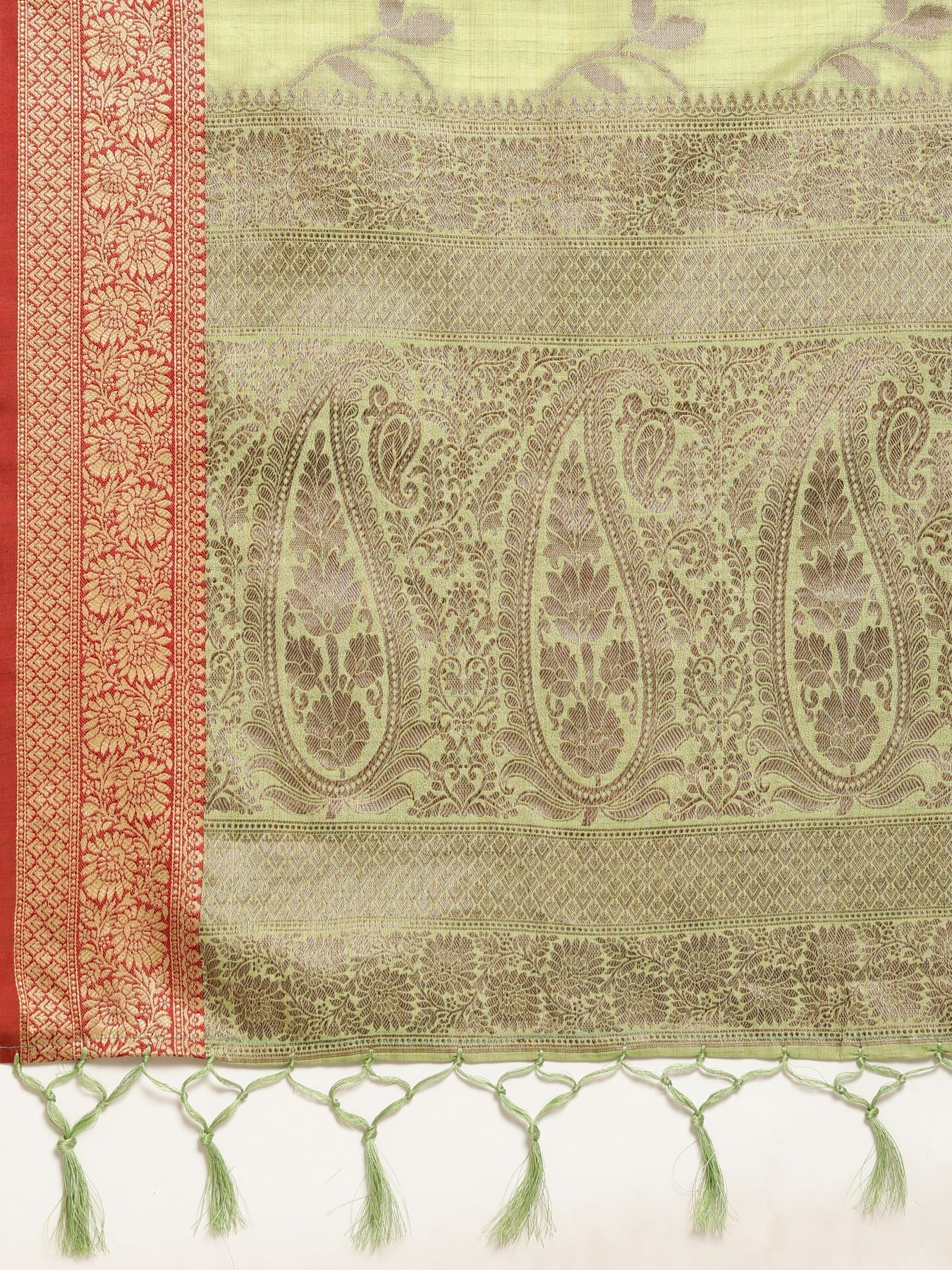 Dhiyona GR Women's Rewaa Kiwi Green Zari Woven Design Banarasi Pure Cotton Saree