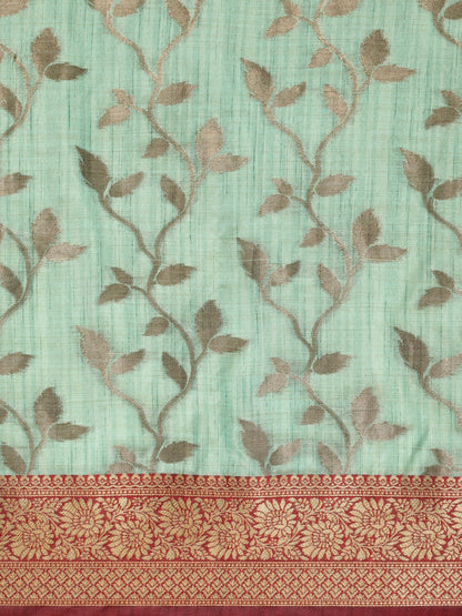 Dhiyona GR Women's Rewaa Tiffany Blue Zari Woven Design Banarasi Pure Cotton Saree