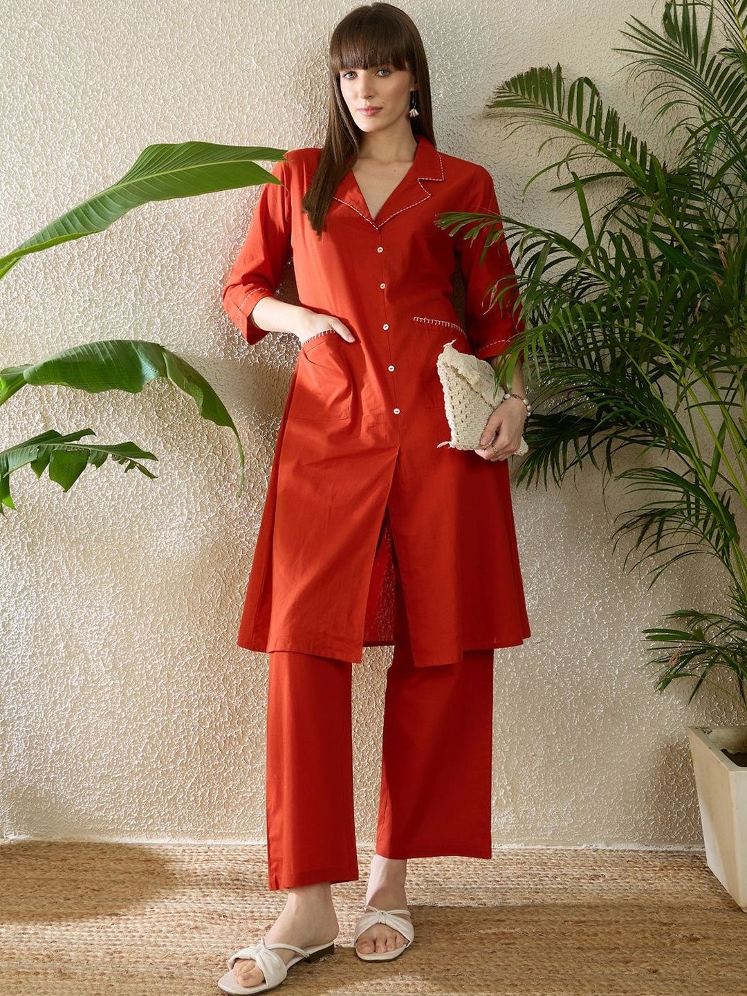 Dhiyona IE Pure Cotton A Line Kurta With Palazzos