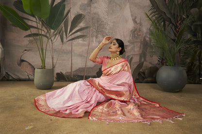 Women Paithani Isha Baby Pink Saree With Unstiched Blouse