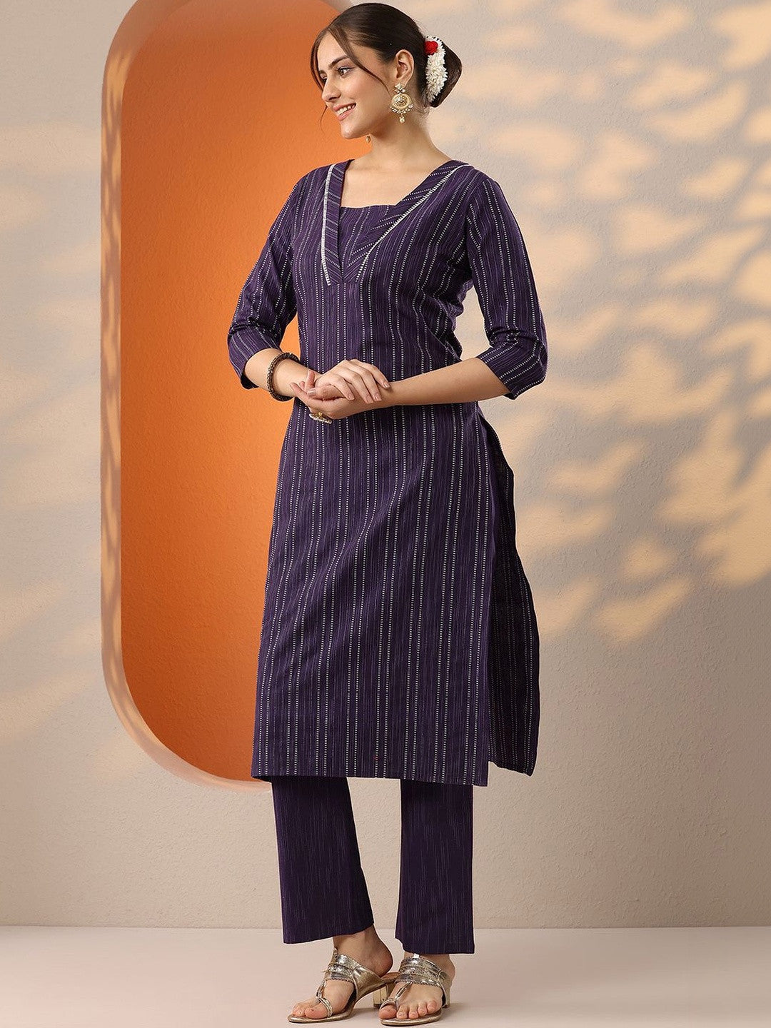 Women Striped Regular Kurta with Trousers & With Dupatta
