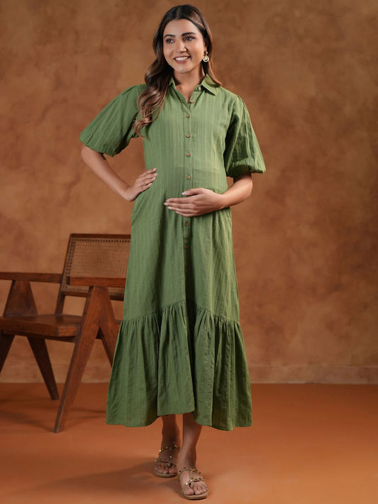 Dhiyona AY Women's Shirt Collar Neck Fit & Flared Maternity Ethnic Dresses