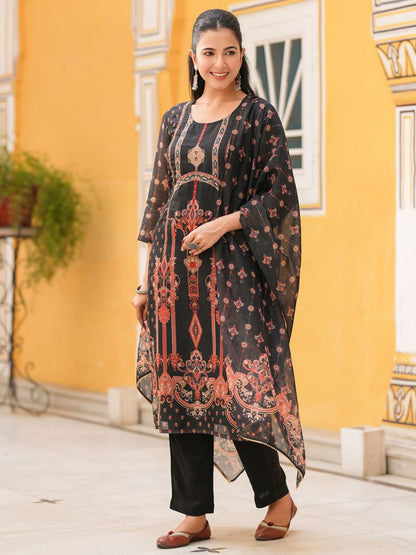Dhiyona RR Women's Sequinned Chanderi Cotton Kurta with Trousers & Dupatta