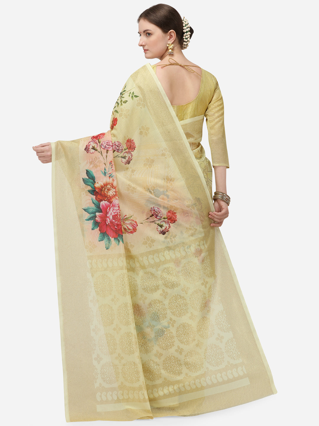 Dhiyona RV Women's Banarasi Jacquard Zari Weaving Digital Printed Saree  ( KVD1138 )