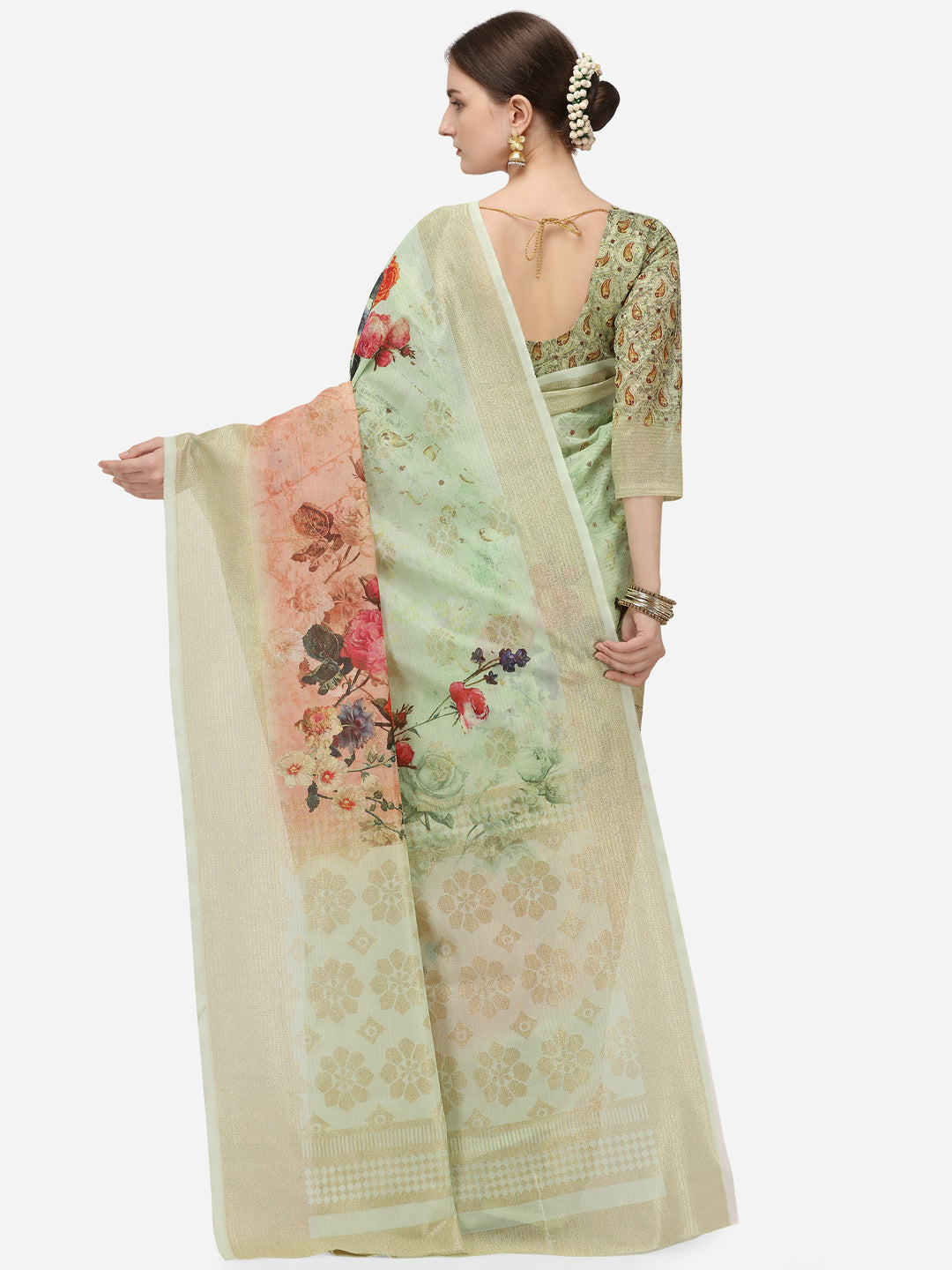 Dhiyona RV Women's Banarasi Jacquard Zari Weaving Digital Printed Saree  ( KVD1139 )