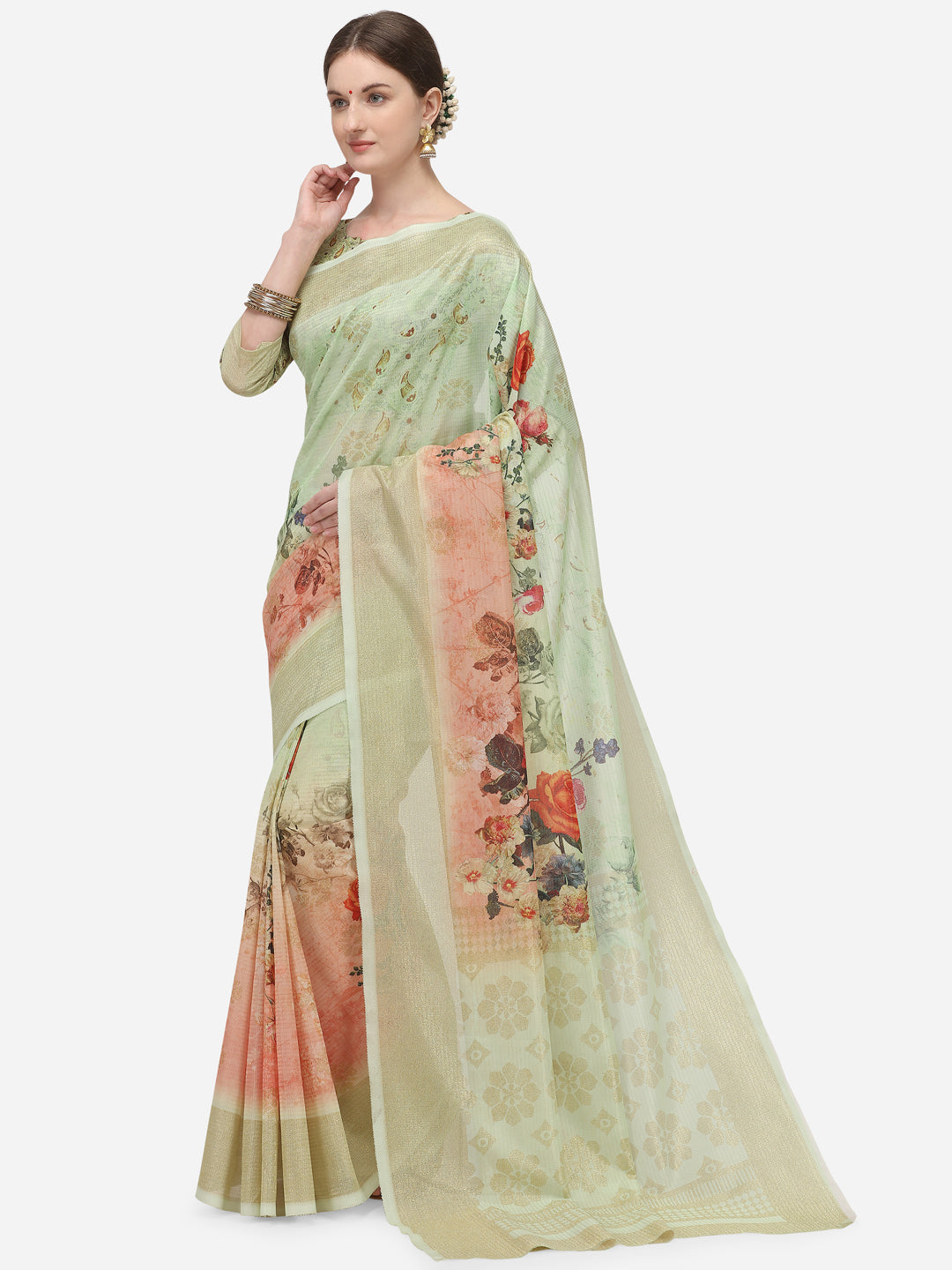 Dhiyona RV Women's Banarasi Jacquard Zari Weaving Digital Printed Saree  ( KVD1139 )