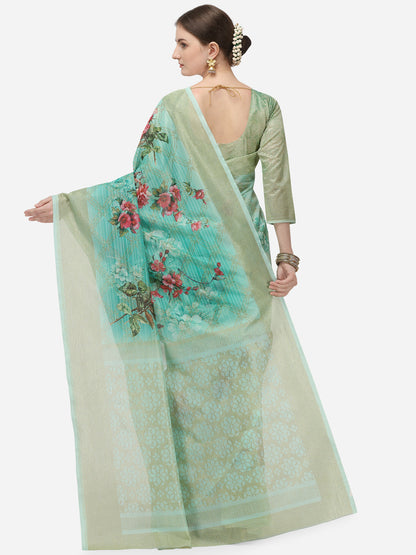 Dhiyona RV Women's Banarasi Jacquard Zari Weaving Digital Printed Saree  ( KVD1140 )