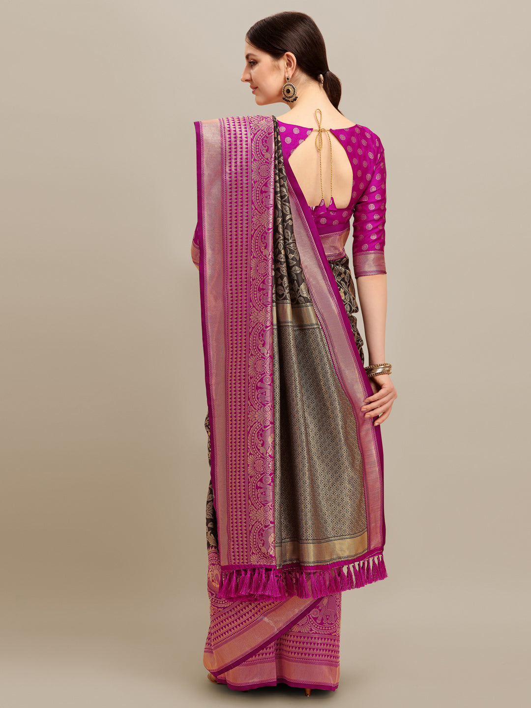 Dhiyona RV Women's Banarasi Silk With silver Zari weaving Saree  ( KVD1182 )
