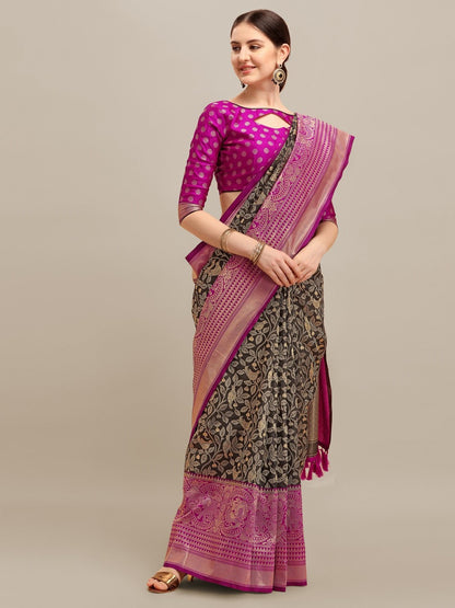Dhiyona RV Women's Banarasi Silk With silver Zari weaving Saree  ( KVD1182 )