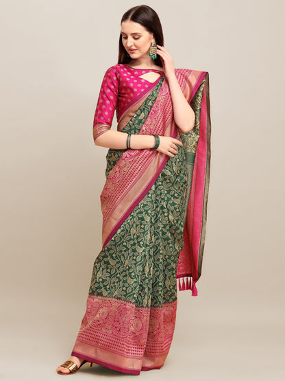 Dhiyona RV Women's Banarasi Silk With silver Zari weaving Saree  ( KVD1183 )