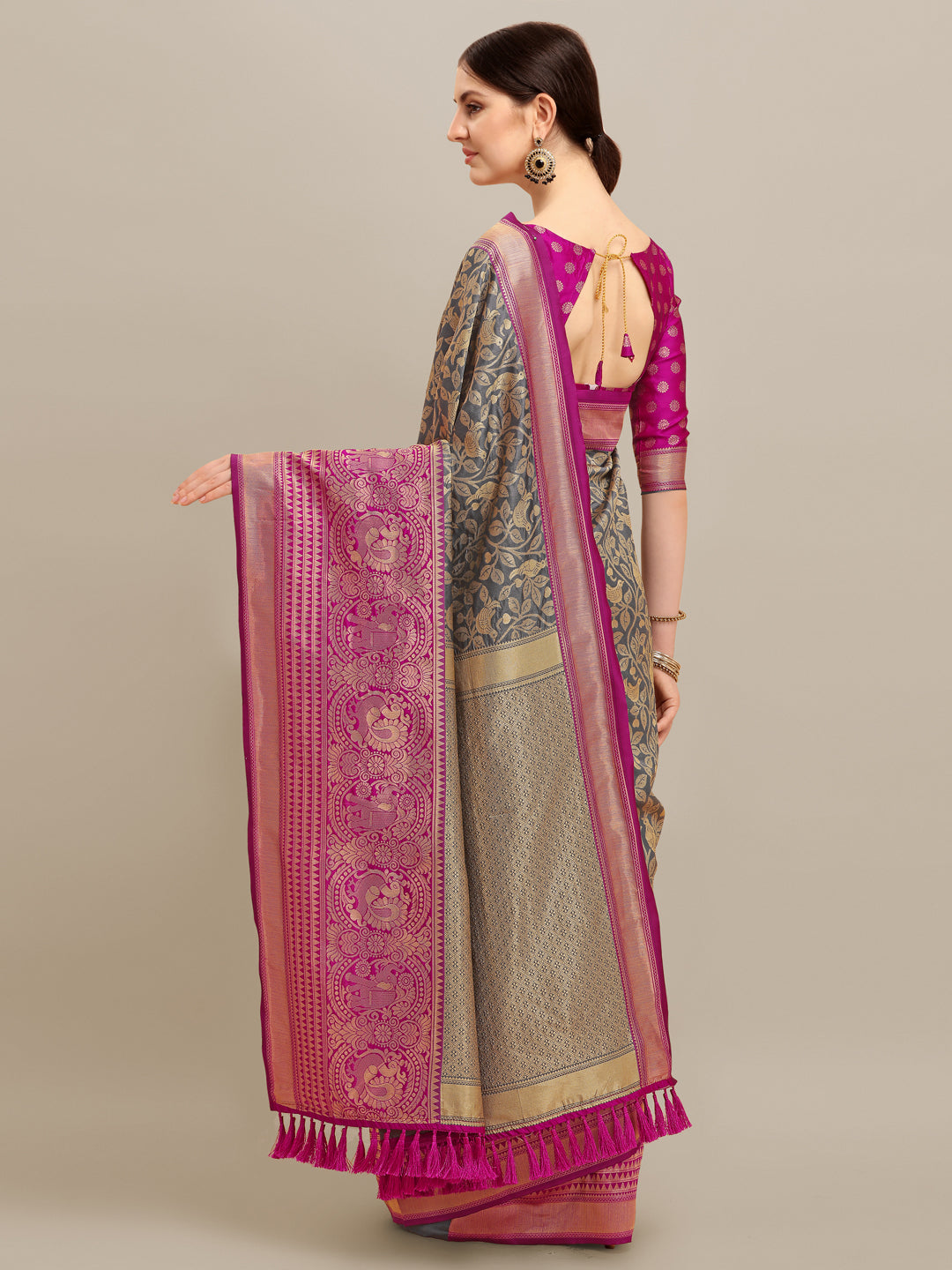 Dhiyona RV Women's Banarasi Silk With silver Zari weaving Saree  ( KVD1184 )