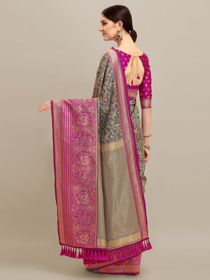 Dhiyona RV Women's Banarasi Silk With silver Zari weaving Saree  ( KVD1184 )