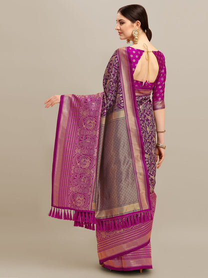 Dhiyona RV Women's Banarasi Silk With silver Zari weaving Saree  ( KVD1185 )