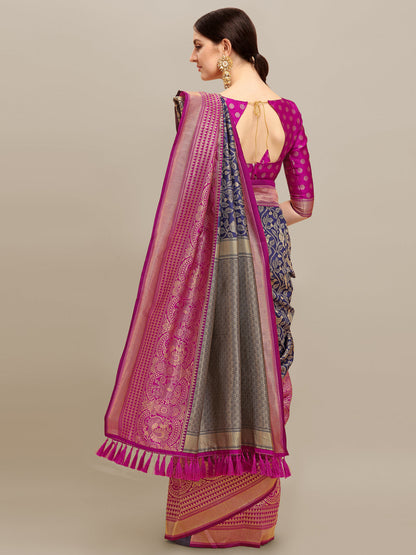 Dhiyona RV Women's Banarasi Silk With silver Zari weaving Saree  ( KVD1187 )