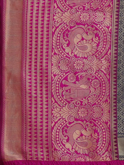 Dhiyona RV Women's Banarasi Silk With silver Zari weaving Saree  ( KVD1187 )