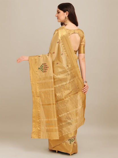 Dhiyona RV Women's Assam Silk Colorful Thread Embroidered Saree ( KVD1223 )
