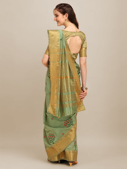 Dhiyona RV Women's Assam Silk Colorful Thread Embroidered Saree ( KVD1226 )