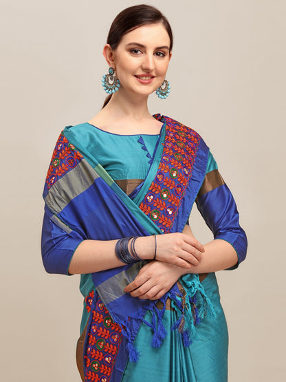 Dhiyona RV Women's Designer Traditional Embroidered Cotton Silk Saree With Blouse ( KVD1245 )