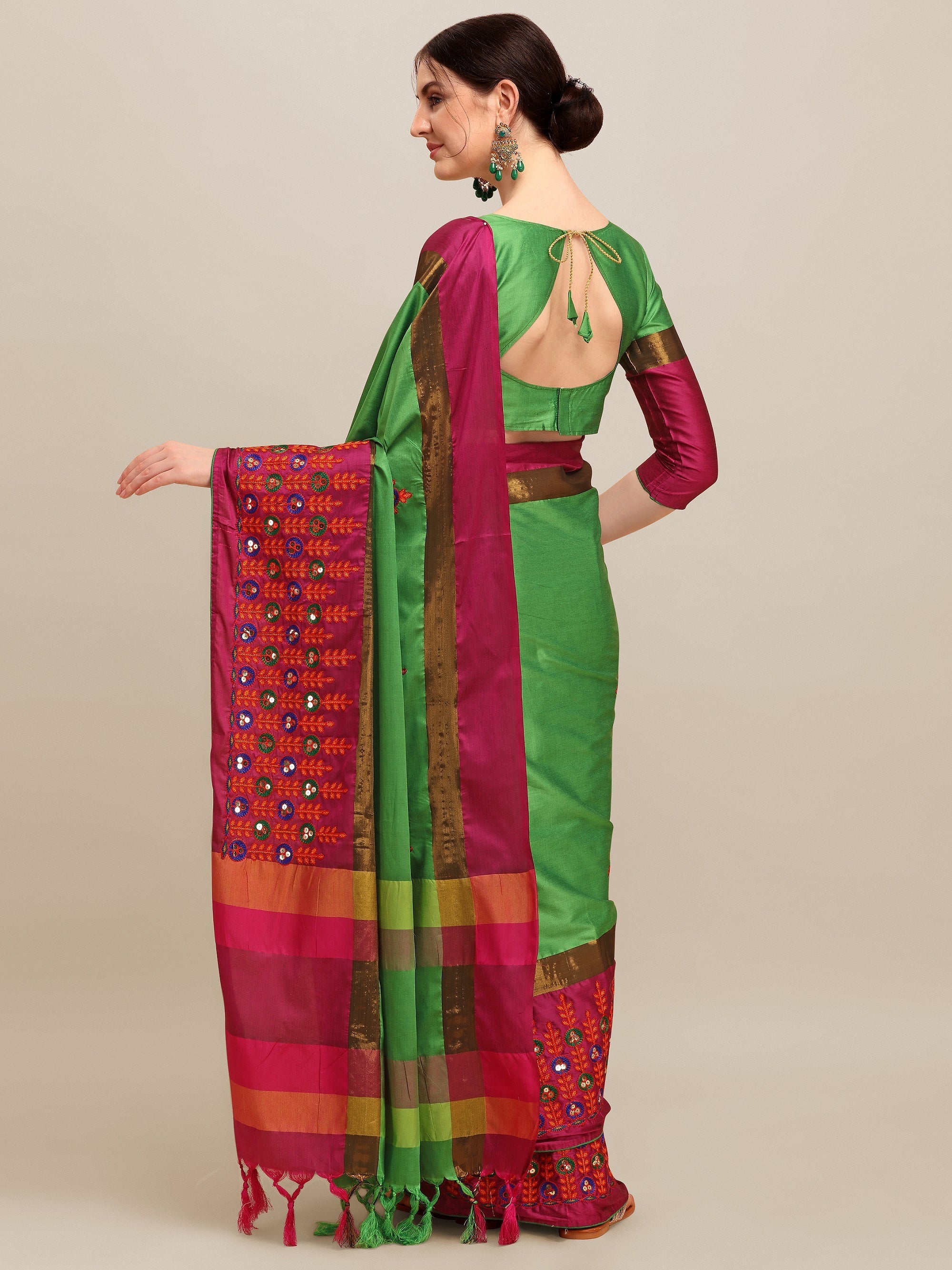 Dhiyona RV Women's Designer Traditional Embroidered Cotton Silk Saree With Blouse ( KVD1246 )