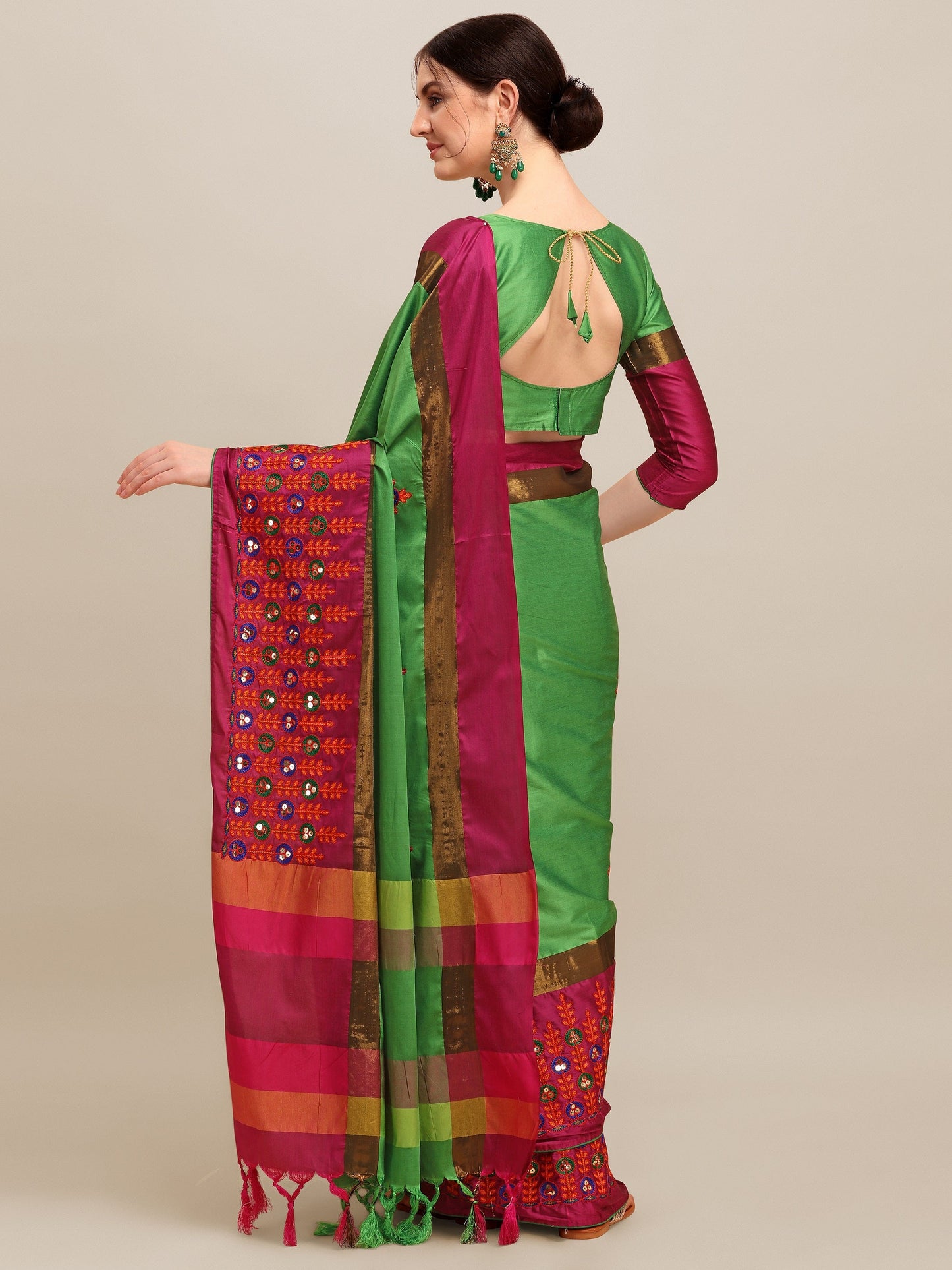 Dhiyona RV Women's Designer Traditional Embroidered Cotton Silk Saree With Blouse ( KVD1246 )