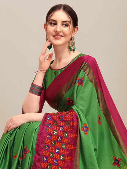 Dhiyona RV Women's Designer Traditional Embroidered Cotton Silk Saree With Blouse ( KVD1246 )
