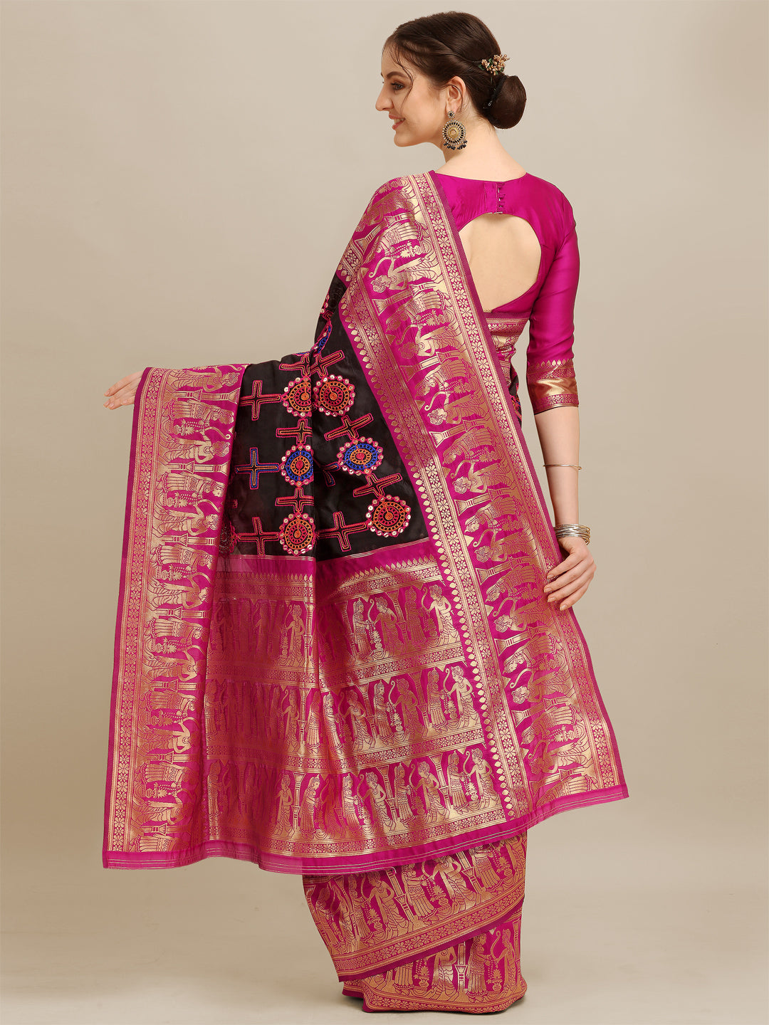 Dhiyona RV Women's Banarasi Jacquard With Zari Weaving And Kutchi Embroidered Saree  ( KVD1264 )
