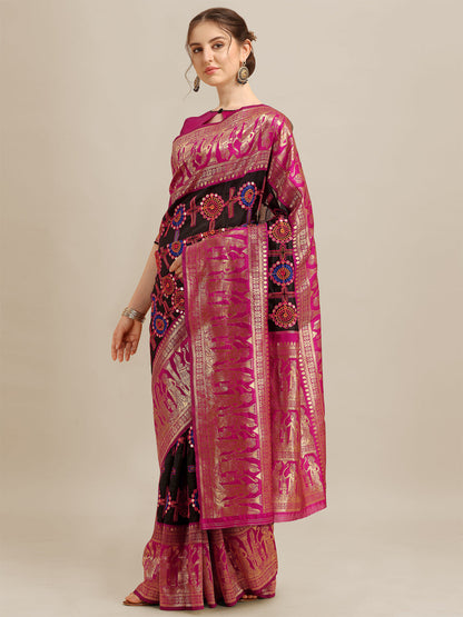 Dhiyona RV Women's Banarasi Jacquard With Zari Weaving And Kutchi Embroidered Saree  ( KVD1264 )