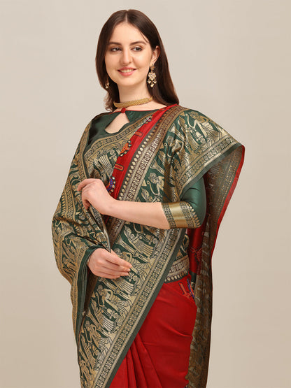 Dhiyona RV Women's Banarasi Jacquard With Zari Weaving And Kutchi Embroidered Saree  ( KVD1266 )