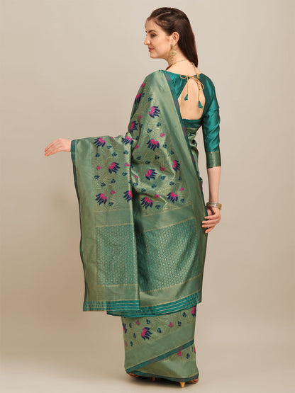 Dhiyona RV Women's Banarasi Cotton Silk With Zari Weaving  Saree With Blouse  ( KVD1272 )
