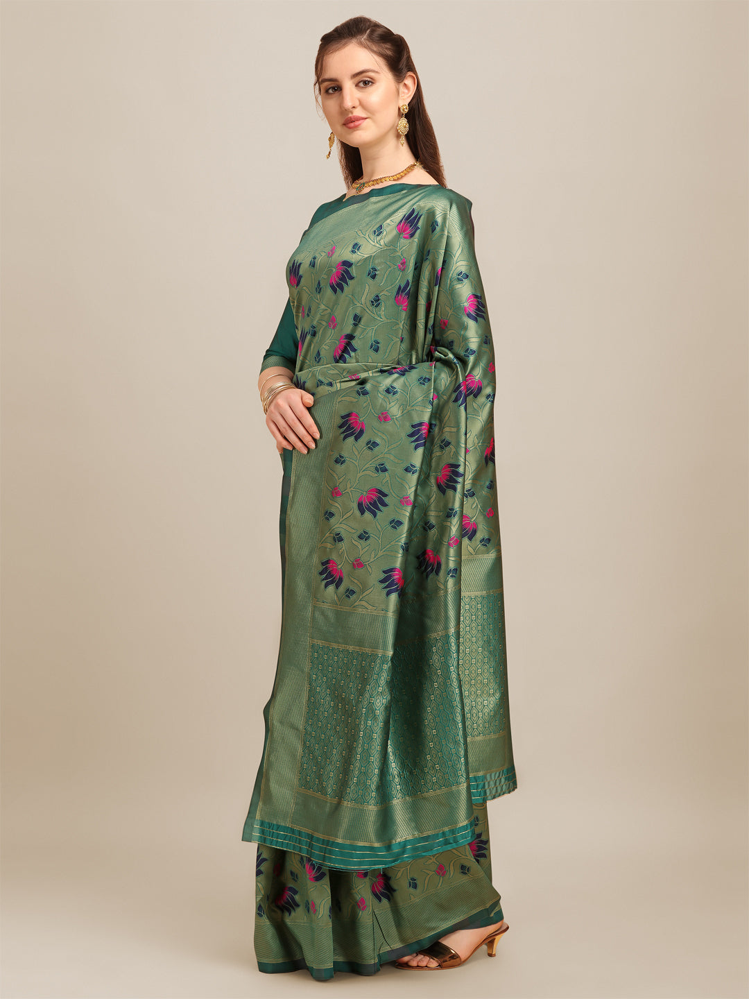 Dhiyona RV Women's Banarasi Cotton Silk With Zari Weaving  Saree With Blouse  ( KVD1272 )