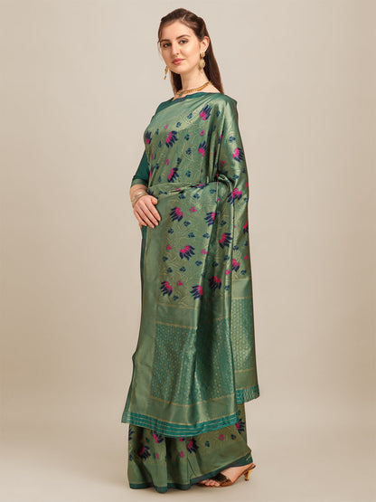Dhiyona RV Women's Banarasi Cotton Silk With Zari Weaving  Saree With Blouse  ( KVD1272 )