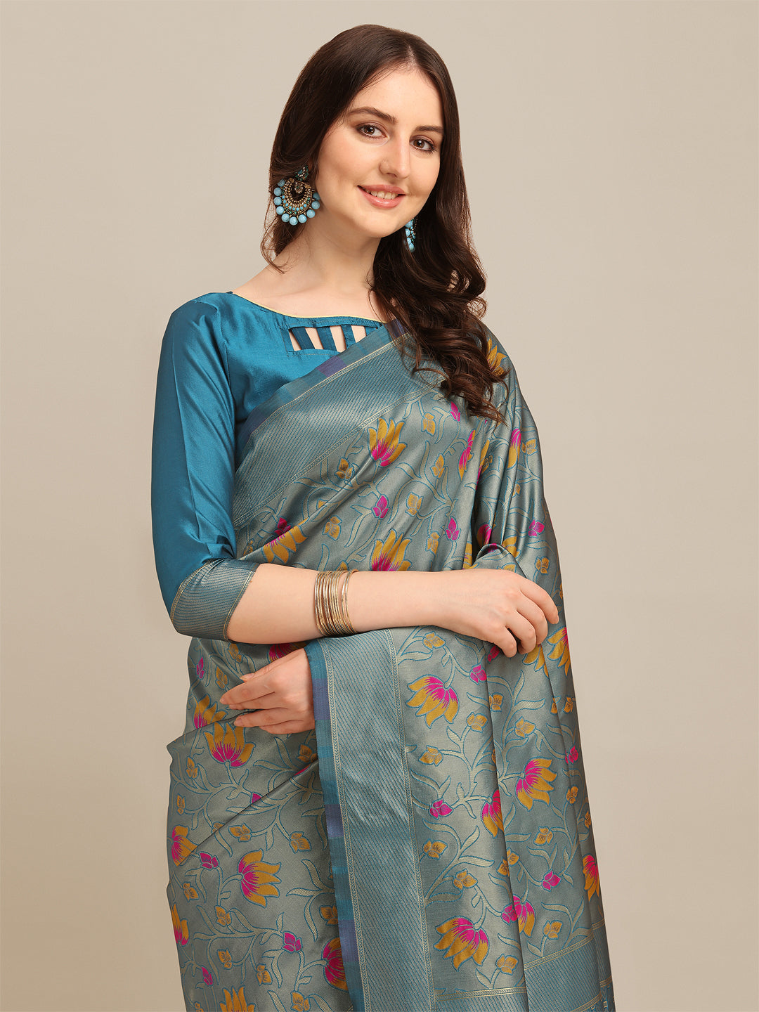 Dhiyona RV Women's Banarasi Cotton Silk With Zari Weaving  Saree With Blouse  ( KVD1274 )