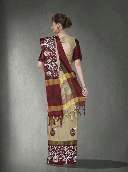 Dhiyona RV Women's Designer Traditional Embroidered Cotton Silk Saree With Blouse ( KVD1319 )