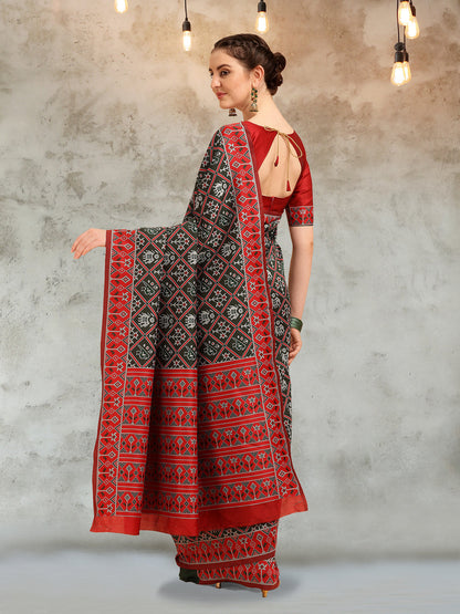 Dhiyona RV Women's Banarasi Cotton Silk With Patola Weaving Pattern Saree With Blouse ( KVD1342 )