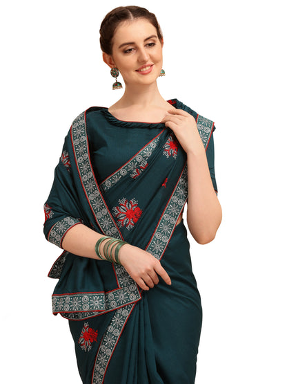 Dhiyona RV Women's Vichitra Silk With Zari Embroidery Saree ( KVD1357 )