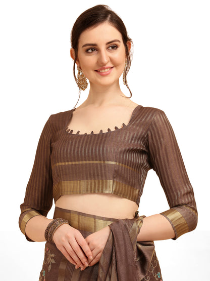 Dhiyona RV Women's Soft Cotton With Zari Embroidery Saree ( KVD1363 )