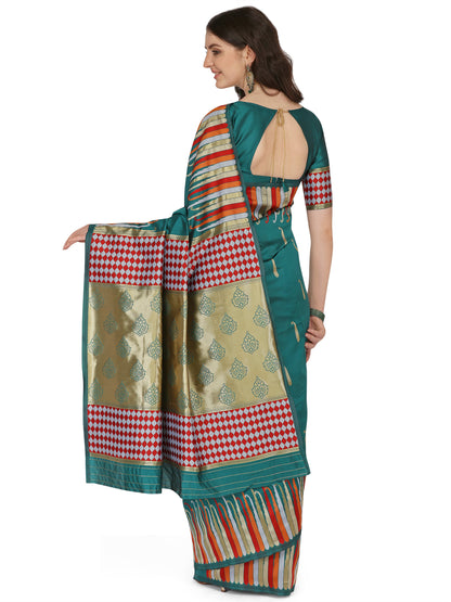 Dhiyona RV Women's Banarasi Silk With Silver Zari Weaving Saree  ( KVD1378 )