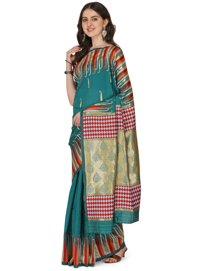 Dhiyona RV Women's Banarasi Silk With Silver Zari Weaving Saree  ( KVD1378 )
