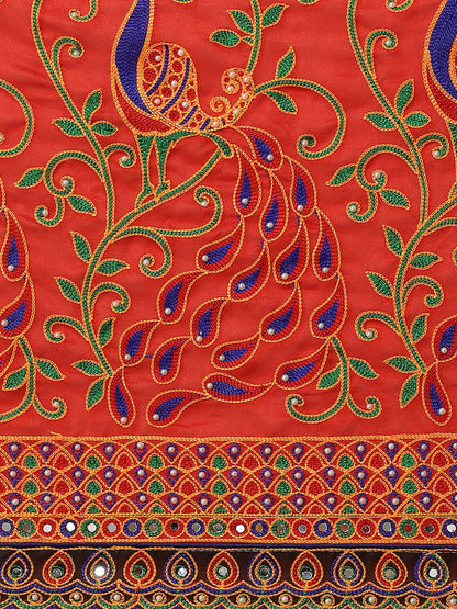 Dhiyona RV Women's Bandhani Georgette And Vichitra Silk With Thread Embroidery Saree ( KVD1414 )