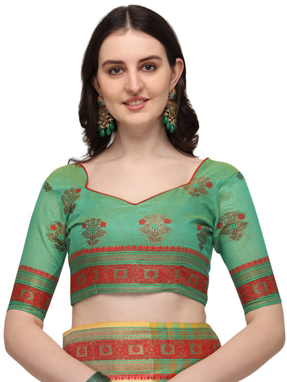 Dhiyona RV Women's Jacquard Cotton Silk Zari Butti And Lace Border Saree ( KVD1429 )