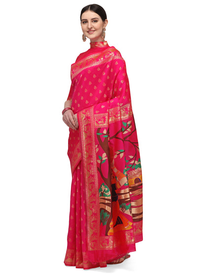 Dhiyona RV Women's Banarasi Jacquard With Zari Weaving And Printed Saree  ( KVD1436 )