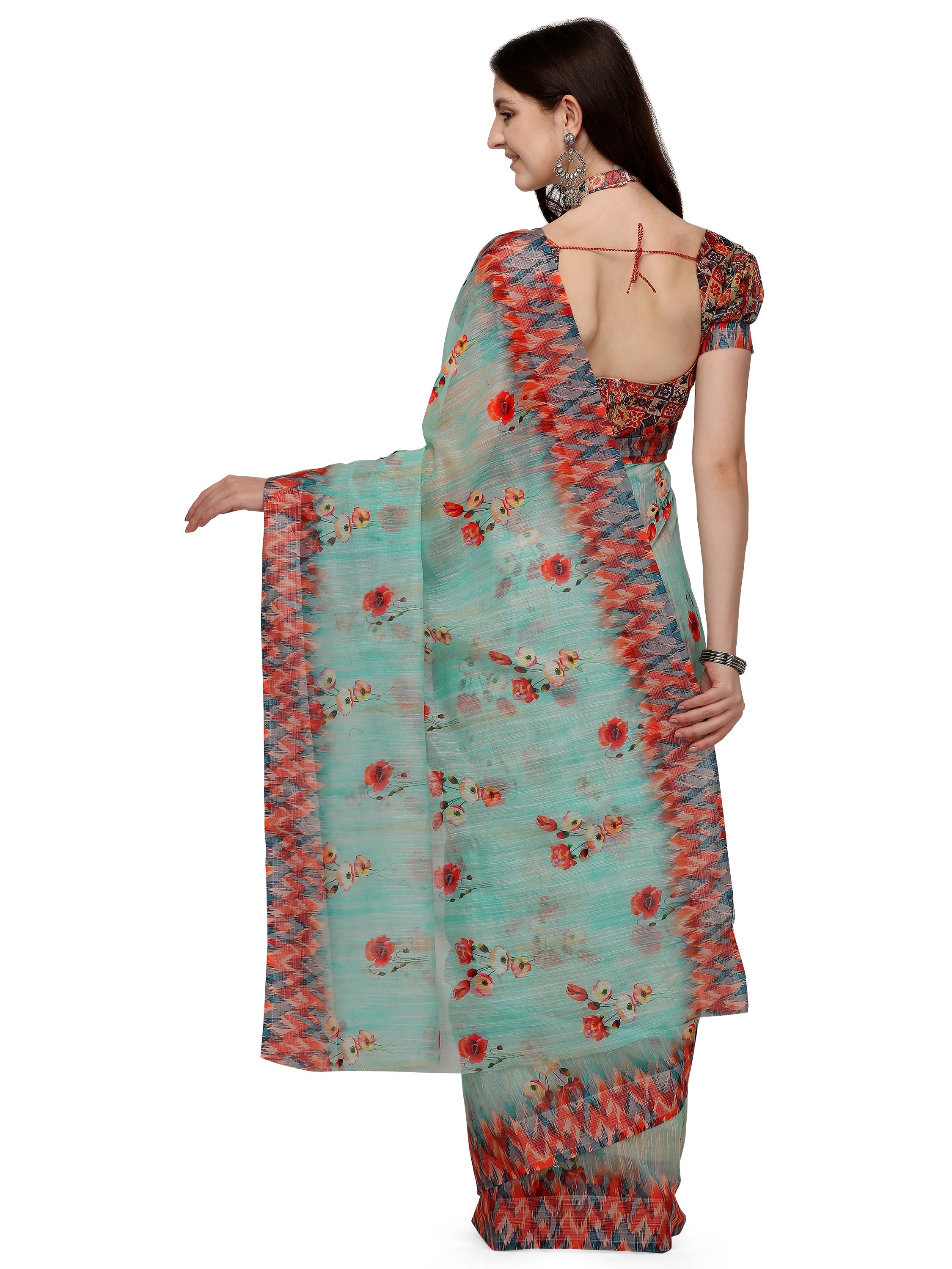 Dhiyona RV Women's Linen Blend Floral Printed Exclusive Saree With Blouse ( KVD1493 )