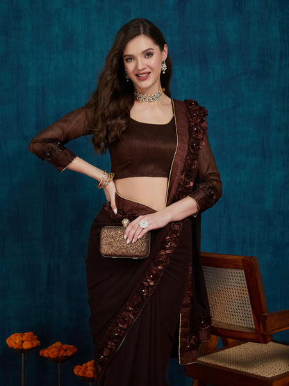Dhiyona RV Women's Designer Ribbon Work Georgette Saree with Blouse ( KVD15 )