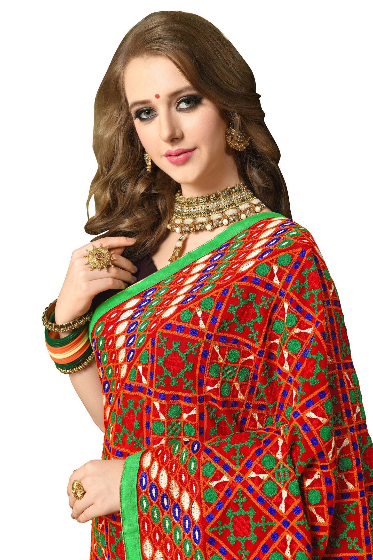 Dhiyona RV Women's Elegant Heavy Embroidred Pallu Georgette Saree with Unstitched Blouse ( KVD302 )