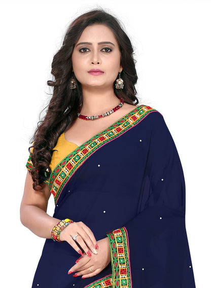 Dhiyona RV Women's Designer Half & Half Georgette Embroidery Work Saree With Blouse ( KVD38 )