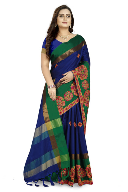 Dhiyona RV Women's Designer Traditional Embroidered Cotton Silk Saree With Blouse ( KVD823 )