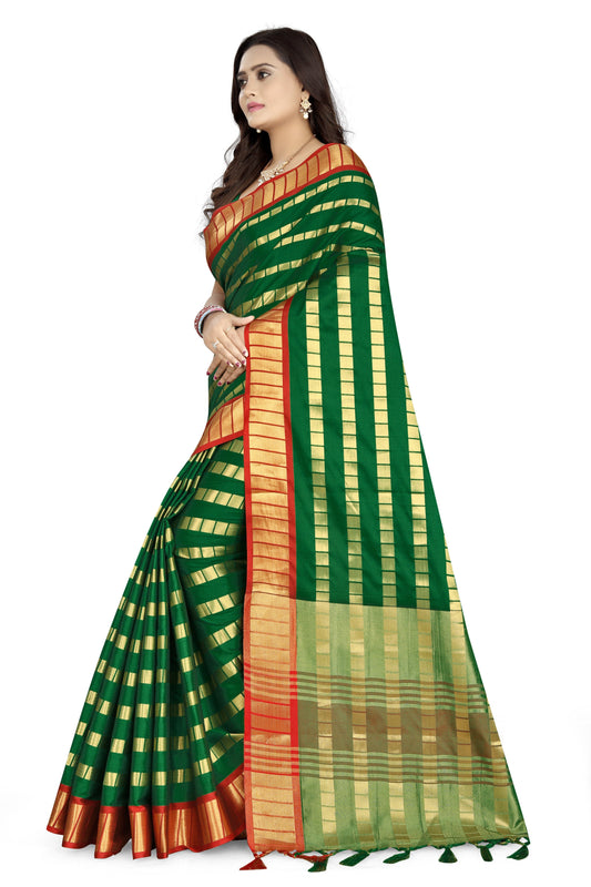 Dhiyona RV Women's Silk Saree With Zari Weaving Contrast Border Saree ( KVD834 )