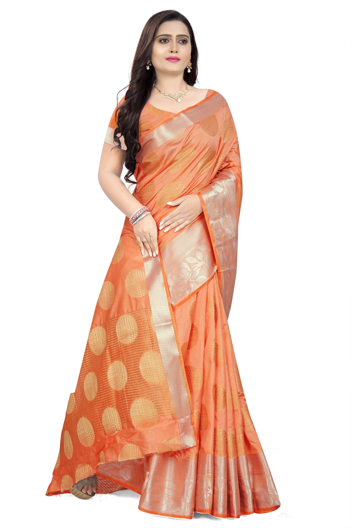 Dhiyona RV Women's Banarasi Silk With Silver and Golden Jacquard Print Saree  ( KVD912 )